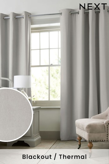 Silver Grey Cotton Pencil Pleat Blackout/Thermal Curtains (182922) | £40 - £105