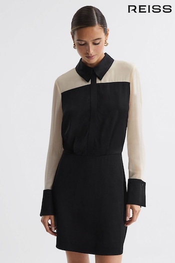 Reiss Black Veneto Fitted Shirt Mini Dress (183162) | £228