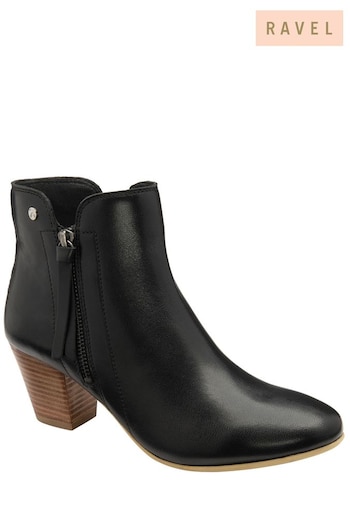 Ravel Black Leather Heeled Ankle Boots (183276) | £90