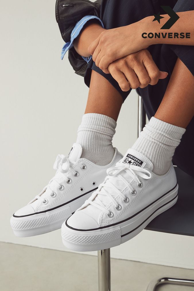 Converse White Platform Lift Chuck Ox Trainers (183333) | £70