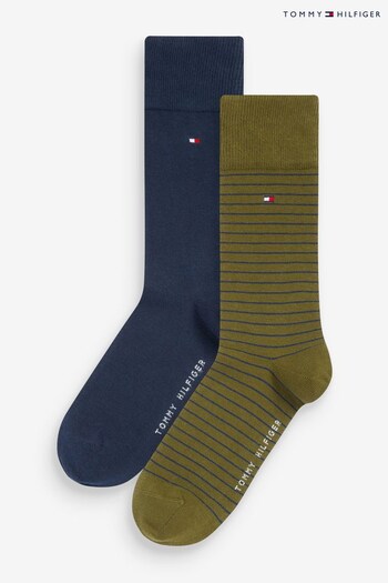 Tommy Hilfiger Mens Small Green Stripe 2 Pack Socks (183410) | £14