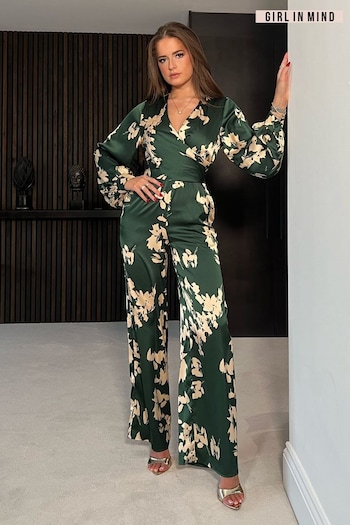 Girl In Mind Green Daisy Wrap Front Jumpsuit (183643) | £48