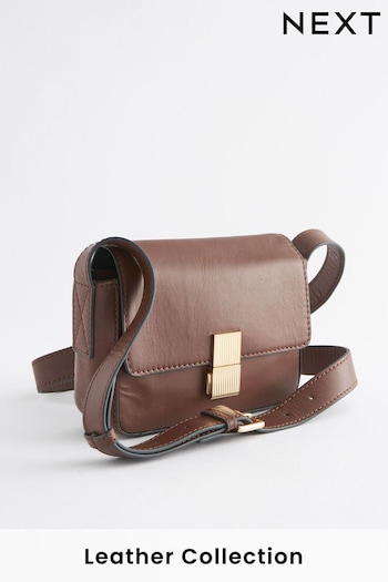 Chocolate Brown Small Leather Lock Cross-Body Bag (184093) | £35