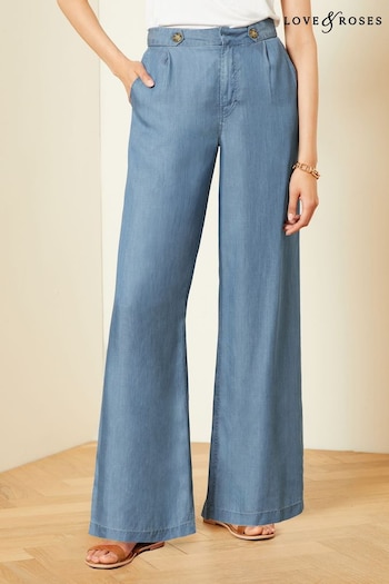 T-Shirts, Polos & Vests Blue Tencel High Waist Wide Leg Tailored Trousers (184126) | £42