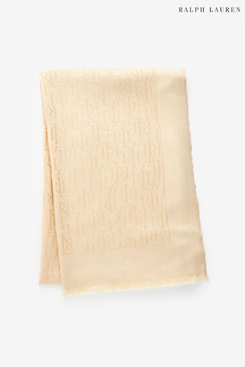 Lauren Ralph Lauren Cream Logo Jacquard Cotton Blend Wrap Scarf (184152) | £89