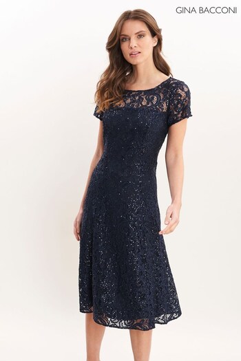 Gina Bacconi Blue Una Maxi Dress With Lace Sleeves (184362) | £250