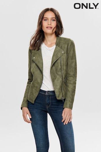 ONLY Green Collarless Faux Leather Biker Jacket (184369) | £45