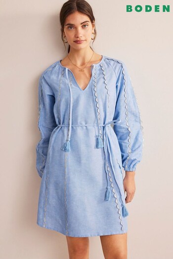 Boden Blue Ric Rac Linen Mini Dress (184378) | £110