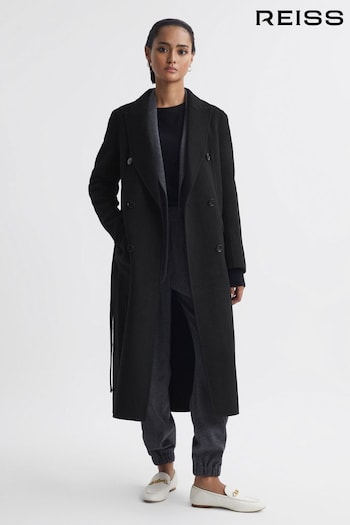 Reiss Black Arla Relaxed Wool Blend Blindseam Belted Coat (184473) | £368