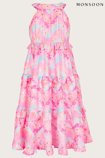 Monsoon Pink Wavy Floral Maxi Dress in Recycled Polyester (184543) | £36 - £41