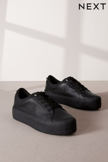 Black Signature Leather Chunky Sole Trainers (184594) | £48