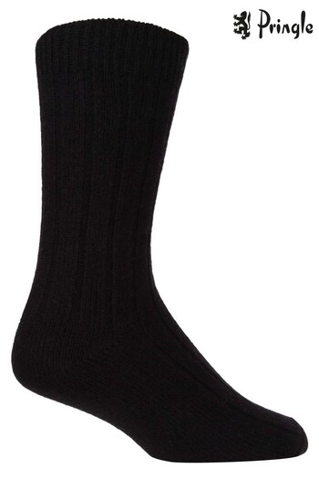 Pringle Black Super Soft Rib Knit Socks with Cashmere (184668) | £12