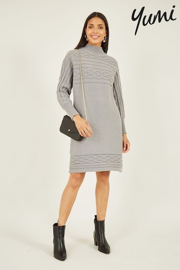 Yumi Grey Cable Knit Tunic Dress (184875) | £50