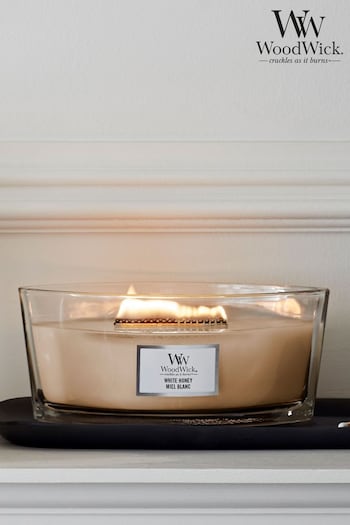 Woodwick Cream Ellipse Scented Candle with Crackle Wick White Honey (184884) | £34.99