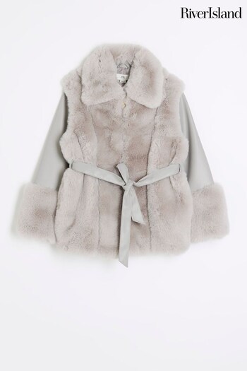 River Island Grey Girls Fur Wrap Coat (185109) | £48 - £60