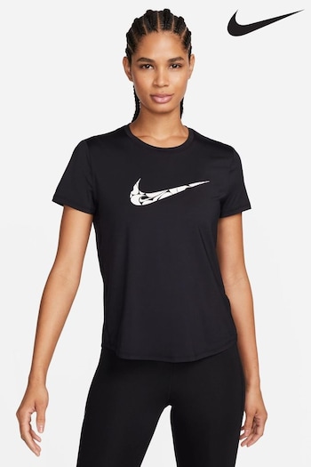 Nike flom Black Dri-FIT One Swoosh Short Sleeve Running Top (185118) | £38