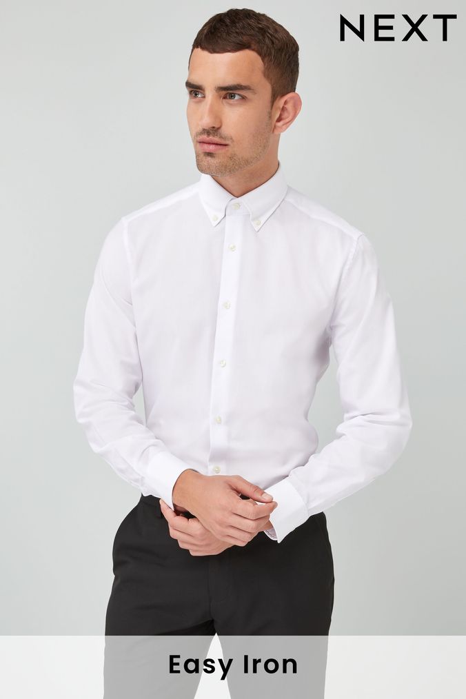White Regular Fit Single Cuff Easy Care Oxford Shirt (185240) | £22 - £24
