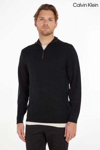 Calvin Klein Merino Wool Quarter Zip Black Jumper (185497) | £140