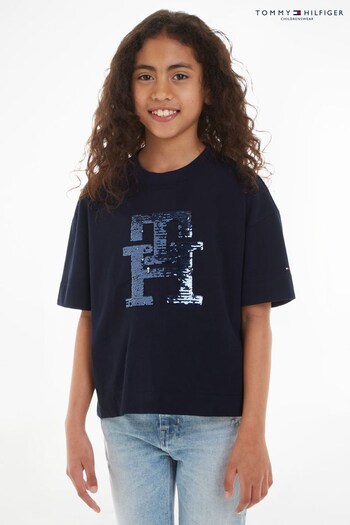 Tommy Blocked Hilfiger Kids Blue Monogram Sequins T-Shirt (185505) | £29 - £33