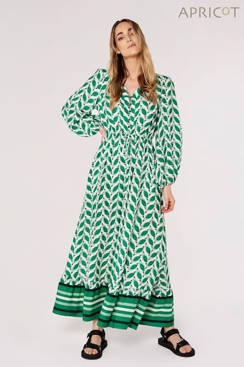 Apricot Green & White Geo Leaves Border Wrap Dress (185547) | £45