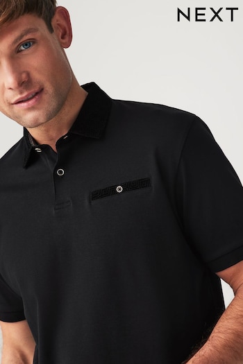 Black Flocked Smart Collar sleeves Polo Shirt (185948) | £30