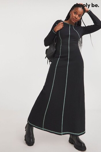 Simply Be Long Sleeve Exposed Seam Midaxi Black Dress (186092) | £36