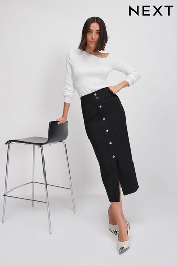 Black Tailored Gold Button Detail Midi Skirt (186502) | £44