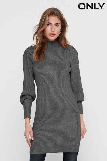ONLY Grey Puff Sleeve Knitted Jumper Dress (186611) | £30