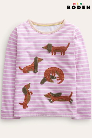 Boden Pink Long Sleeve Dog Applique T-Shirt (186772) | £19 - £21