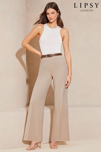 Lipsy Stone Cream High Waist Wide Leg Tailored Trousers with (186911) | £32