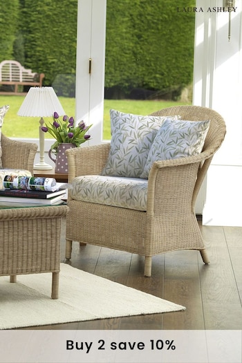 Laura Ashley Natural Garden Bewley Indoor Rattan Chair with Willow Leaf Hedgerow Cushions (186948) | £450