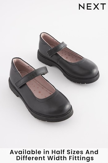 Black Standard Fit (F) School Leather Chunky Mary Jane Shoes (187241) | £30 - £39