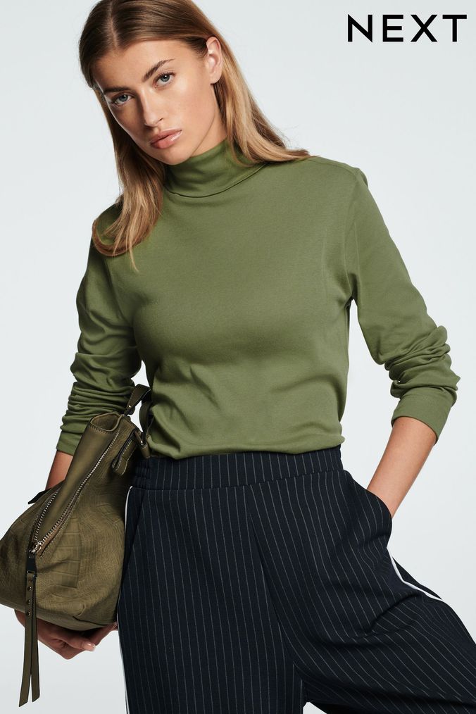 Green roll deals neck top