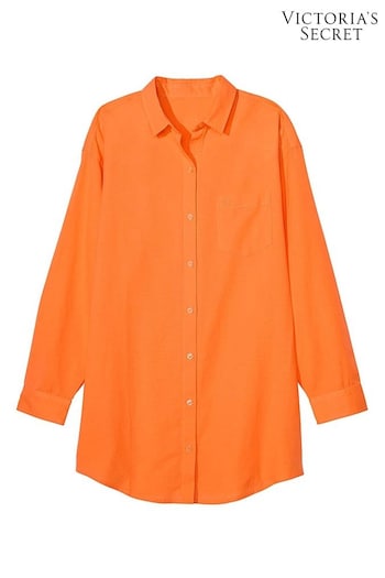 Victoria's Secret Sunset Orange Linen Oversized Linen Shirt Cover Up (187411) | £49
