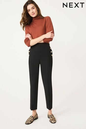 Black Tailored Button Detail Taper Trousers (187457) | £40