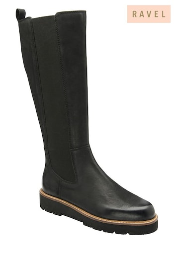 Ravel Black Dark Leather Knee High Chelsea Boots college (187610) | £140