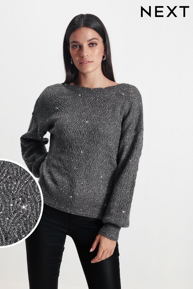 Grey glitter jumper top