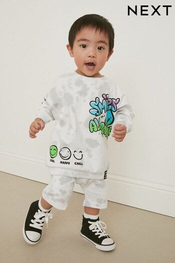 White All Over Print Sweatshirt and Shorts Set (3mths-7yrs) (187924) | £9 - £11