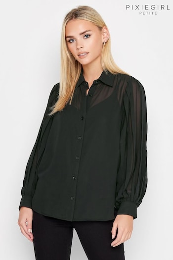 PixieGirl Petite Black Pleated Sleeve Shirt (187937) | £29