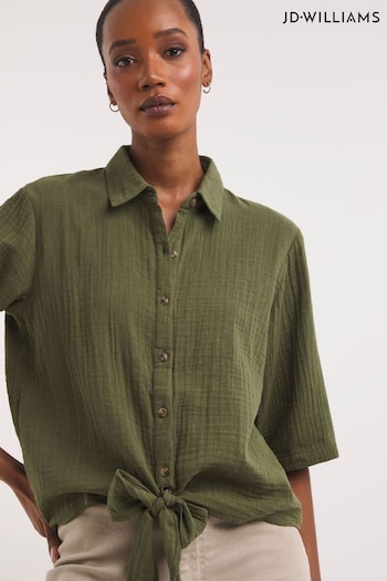 JD Williams Khaki Green Cheesecloth Tie Front Shirt (187989) | £30