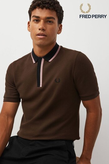 Fred Perry Concealed Placket Brown Polo Shirt (188007) | £85