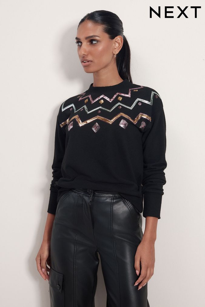 Buy Women s Black Embellished Knitwear Online Next UK