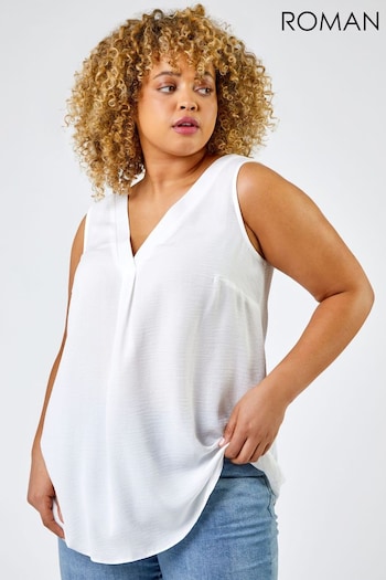 Roman White Curve V-Neck Pleat Tank Top (188244) | £26