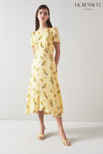 LK Bennett Cream Boyd Mimosa Print Silk Midi Dress (188249) | £459