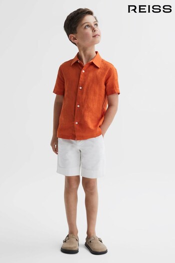 Reiss Burnt Orange Holiday Senior Short Sleeve Linen Shirt (188312) | £38