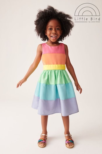 Little Bird by Jools Oliver Multi Colourful Pastel Striped Occasion Dress with Bow (188335) | £38 - £44