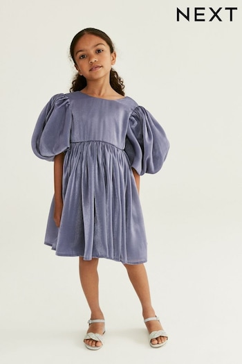 Grey Shimmer Glass Organza Volume Sleeve Party Dress floral (12mths-10yrs) (188494) | £24 - £28
