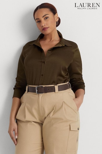 Lauren Ralph Lauren Curve Khaki Green Satin Charmeuse Shirt (188802) | £159