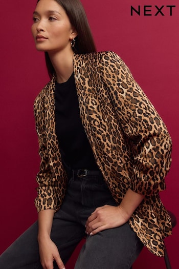 Leopard Satin Relaxed Ruched Sleeve Blazer (188885) | £52