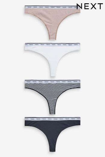 Pink/Blue Stripe Thong Cotton Rich Logo Knickers 4 Pack (189006) | £17
